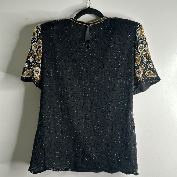 Laurnce kazar beaded black and gold cocktail top size small pure slik vantage - Picture 8 of 9